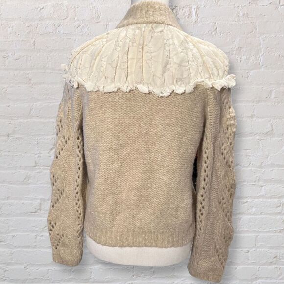 Anthropologie Suzanne Pointelle Lace Cream Sweater Size XS - Picture 4 of 12